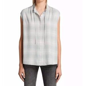 AllSaints Women's Raya Check Shirt in Sage Green Size MEDIUM​